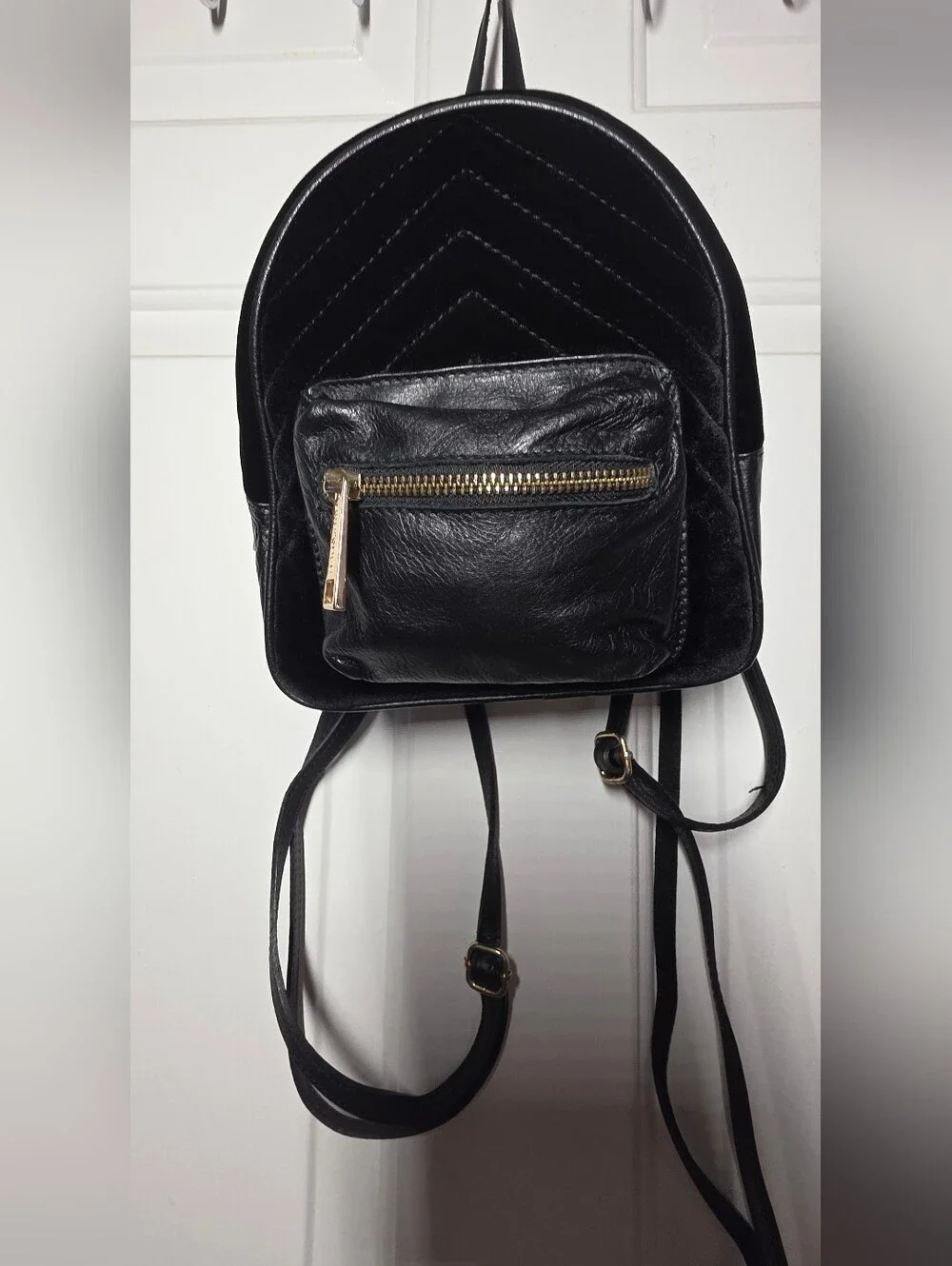Designer Genuine Leather & Black Velvet Small Backpack